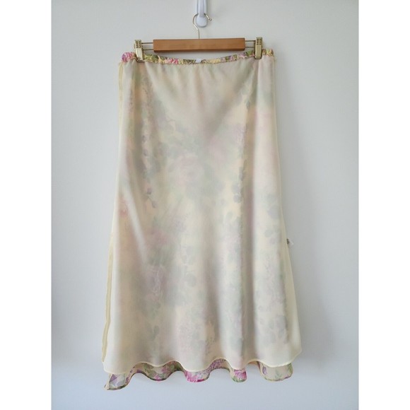 Shazdeh Womens Flowy Midi Skirt Yellow Floral Feminine Lined Elastic Waist 16P - Picture 5 of 8